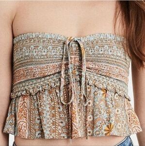 American Eagle Boho Peplum Smocked Crop Top with Floral Pattern Size Large